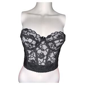 80’s Gold Label Victorias Secret corset 36B black floral lace bustier top​